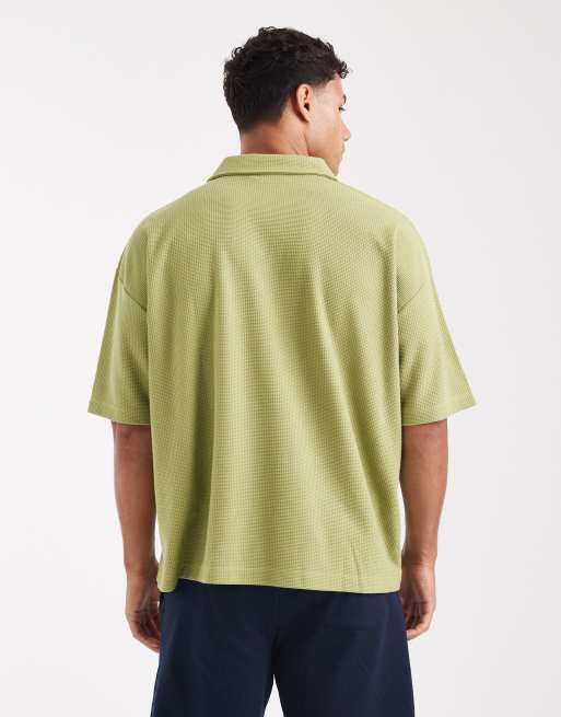 ASOS DESIGN - Polo oversize squadrata pesante verde testurizzata con scritta , 3 di 5