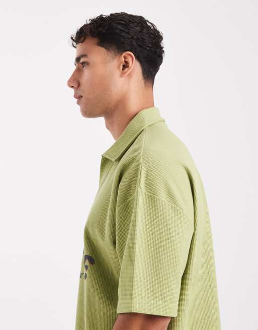 ASOS DESIGN - Polo oversize squadrata pesante verde testurizzata con scritta , 4 di 5