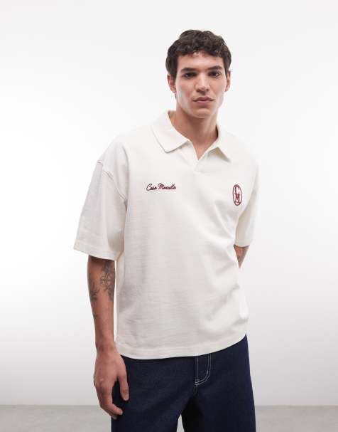 ASOS DESIGN - Polo oversize squadrata super pesante beige con stampa sul petto - view 1