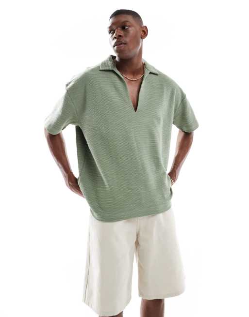 ASOS DESIGN - Polo oversize squadrata verde chiaro testurizzata