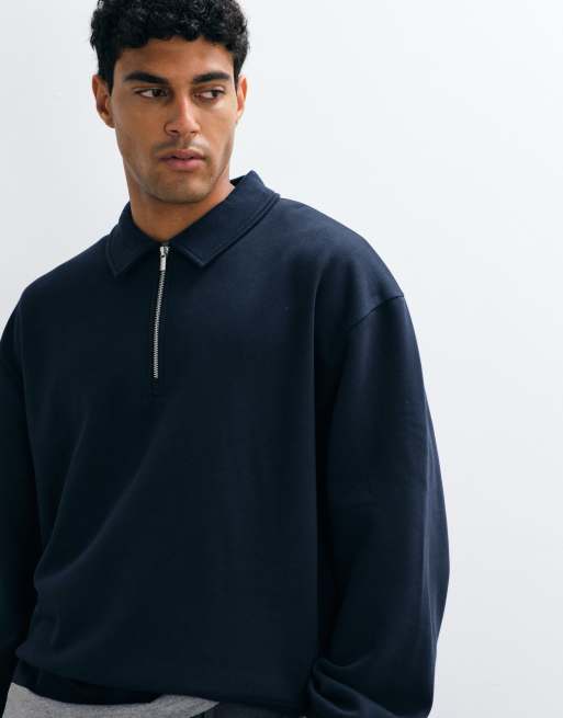 ASOS DESIGN polo oversize squadrato con zip corta navy, 2 di 5