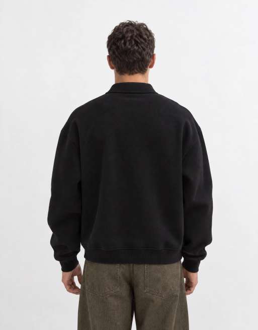 ASOS DESIGN polo oversize squadrato con zip corta nero, 6 di 10