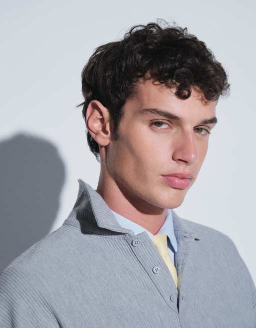 ASOS DESIGN polo oversize squadrato in tessuto ottoman testurizzato a maniche lunghe grigio mélange, 3 di 5