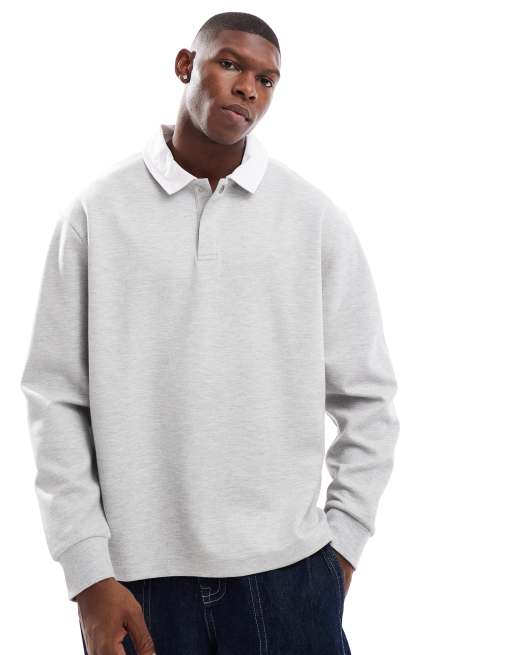 ASOS DESIGN - Polo oversize stile rugby color grigio chiaro