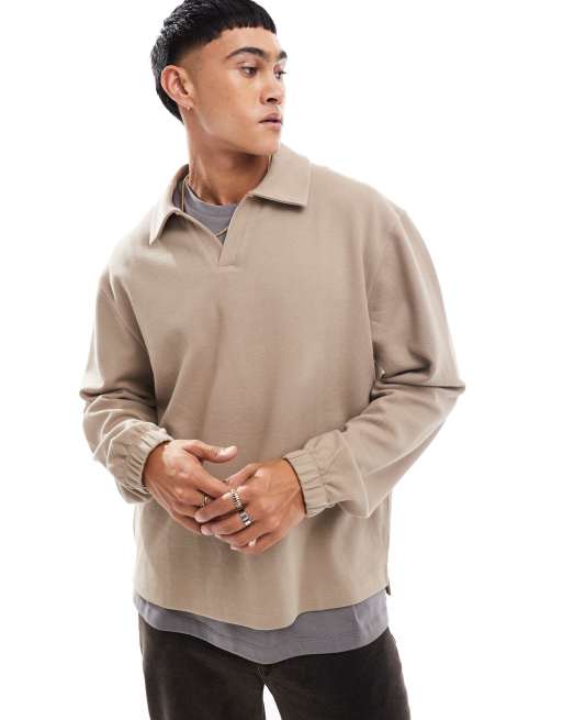 ASOS DESIGN - Polo oversize stile rugby color pietra