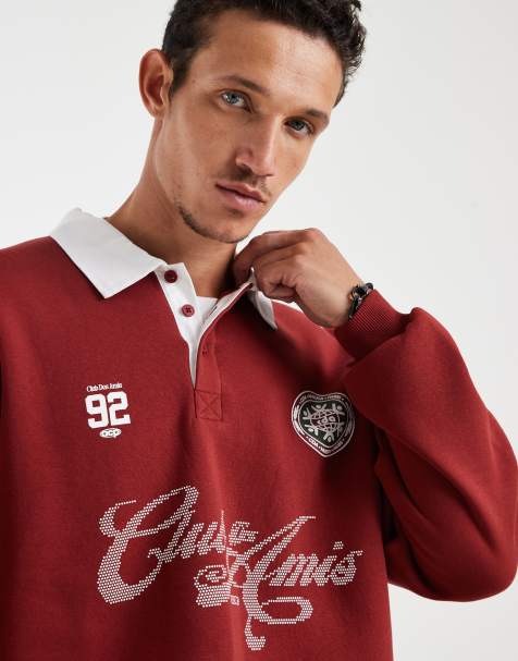 ASOS DESIGN - Polo oversize stile rugby rossa con scritta - view 1