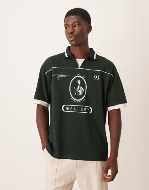 ASOS DESIGN - Polo oversize style football à liserés - Vert foncé - view 1