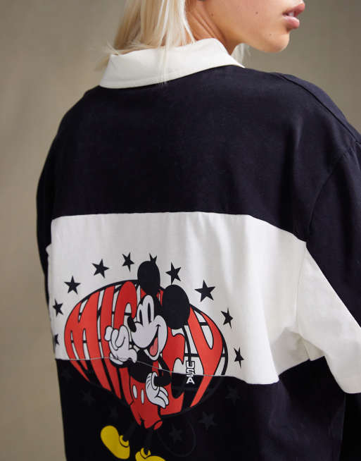 ASOS DESIGN - Polo oversize unisex nera slavata a righe con stampa Disney di Topolino, 3 di 4