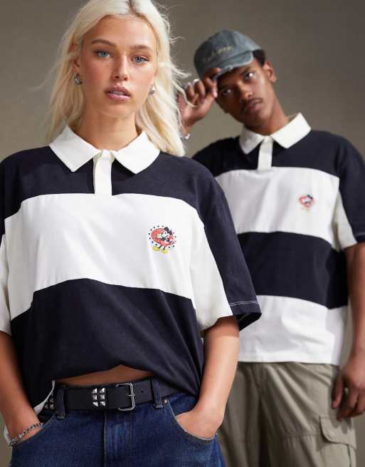 ASOS DESIGN - Polo oversize unisex nera slavata a righe con stampa Disney di Topolino, 4 di 4