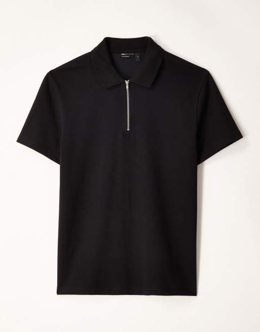 ASOS DESIGN - Polo pesante nera morbida al tatto con zip, 5 di 5