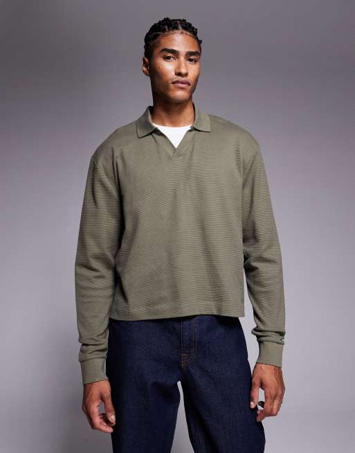 ASOS DESIGN - Polo pesante oversize kaki testurizzata con intaglio sul collo