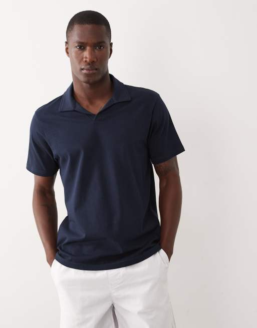 ASOS DESIGN - Polo pesante vestibilità classica blu navy con intaglio, 3 di 5