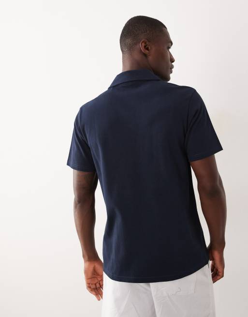 ASOS DESIGN - Polo pesante vestibilità classica blu navy con intaglio, 5 di 5