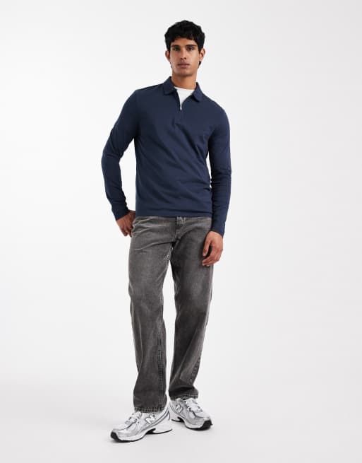 ASOS DESIGN - Polo premium a maniche lunghe in cotone Supima blu navy regular fit, 2 di 5