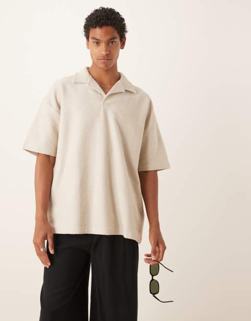 ASOS DESIGN - Polo premium oversize color crema testurizzata