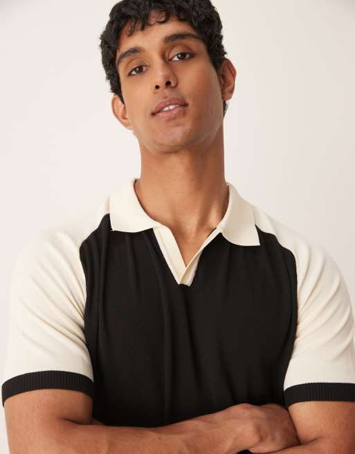 ASOS DESIGN - Polo premium vestibilità comoda color bianco e nero in maglia, 2 di 4