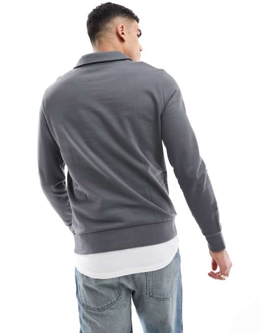 ASOS DESIGN polo quarter zip sweatshirt in washed black, 2 of 4