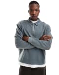 [ASOS DESIGN] ASOS DESIGN polo quarter zip sweatshirt in with ribbed texture in charcoal-Grey XS Asphalt