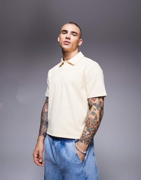 ASOS DESIGN - Polo raccourci côtelé avec broderie sur la poitrine - Jaune pâle - view 1