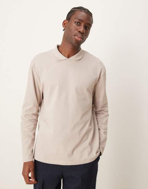 ASOS DESIGN - Polo ras de cou décontracté à manches longues - Taupe - view 1