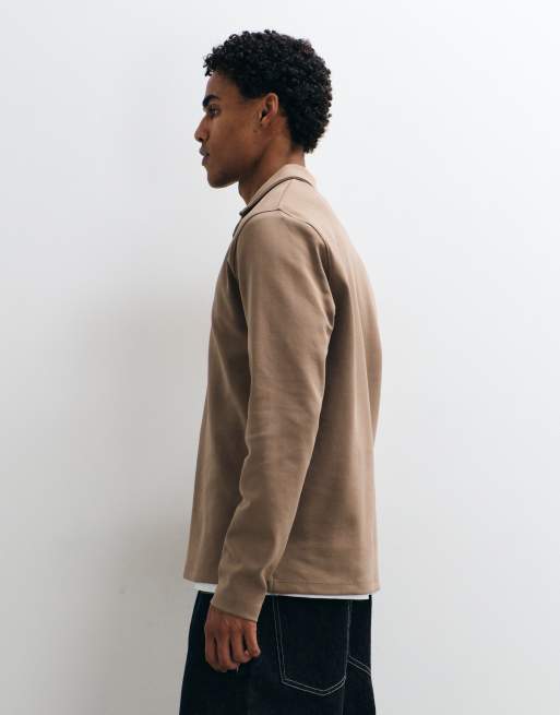 ASOS DESIGN polo regular a maniche lunghe con colletto a rever marrone, 3 di 5