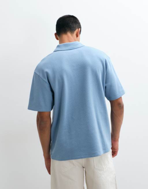 ASOS DESIGN polo relaxed à col revere bleu gaufré, 5 de 5