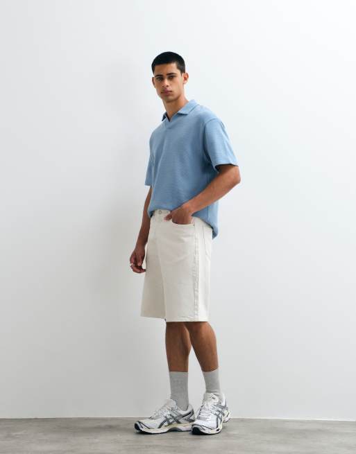 ASOS DESIGN polo relaxed con collo a rever blu a nido d'ape, 2 di 5