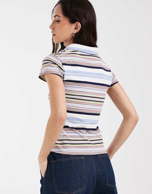 ASOS DESIGN - Polo ristretta a righe blu, 4 di 4