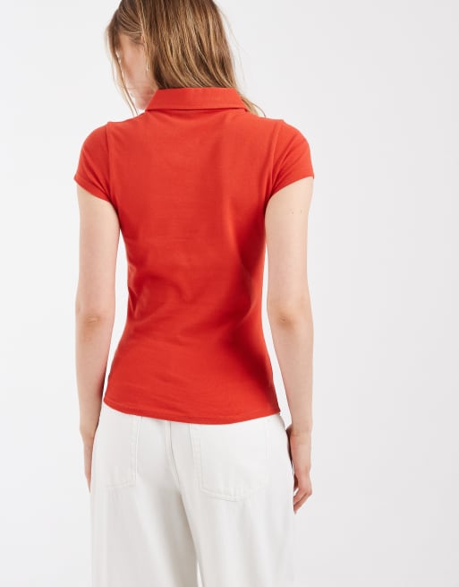 ASOS DESIGN - Polo rojo con diseño encogido de puntilla, 4 de 4