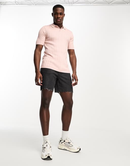 ASOS DESIGN - Polo rosa pastello attillata in maglia leggera a coste, 4 di 4