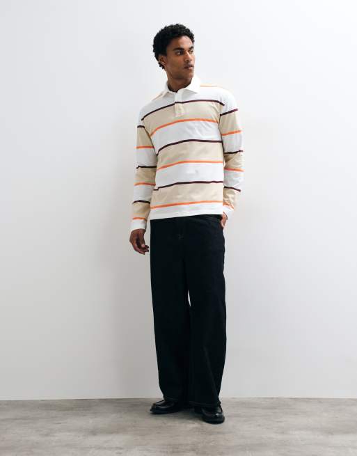 ASOS DESIGN polo rugby a maniche lunghe comoda a righe neutre, 2 di 5