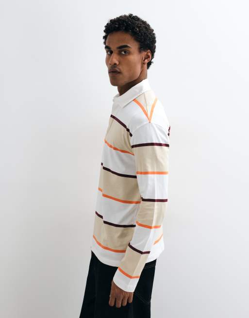 ASOS DESIGN polo rugby a maniche lunghe comoda a righe neutre, 5 di 5