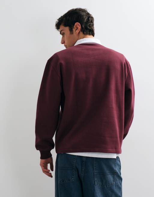 ASOS DESIGN - polo rugby de manga larga holgado con cuello en contraste en burdeos, 5 de 5