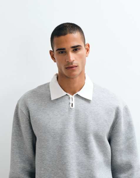 ASOS DESIGN polo rugby décontracté à col fendu avec boutons en gris - view 1