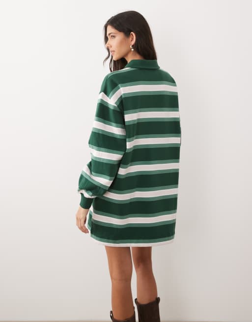 ASOS DESIGN polo rugby mini dress in green stripes, 4 of 4