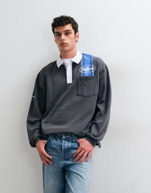 ASOS DESIGN polo rugby oversize con stampa in grigio antracite, 2 di 5