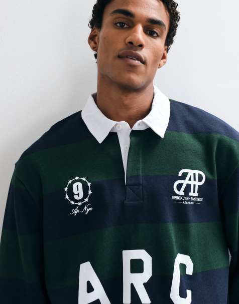 ASOS DESIGN polo rugby rayé décontracté à imprimé en vert foncé - view 1