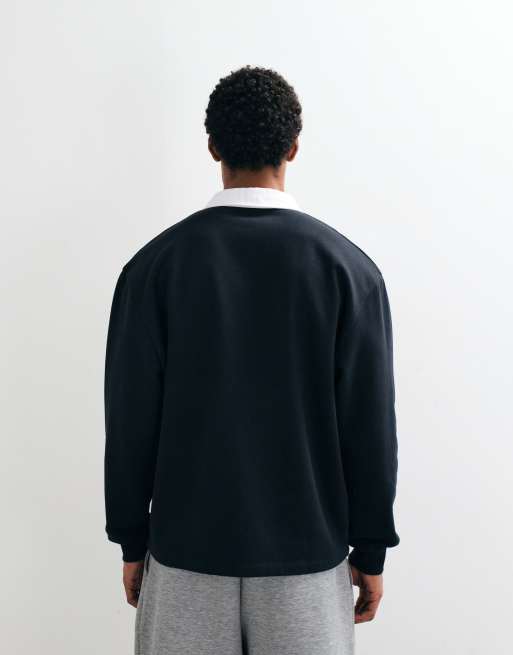 ASOS DESIGN polo rugby relaxed a maniche lunghe con colletto a contrasto nero, 4 di 5
