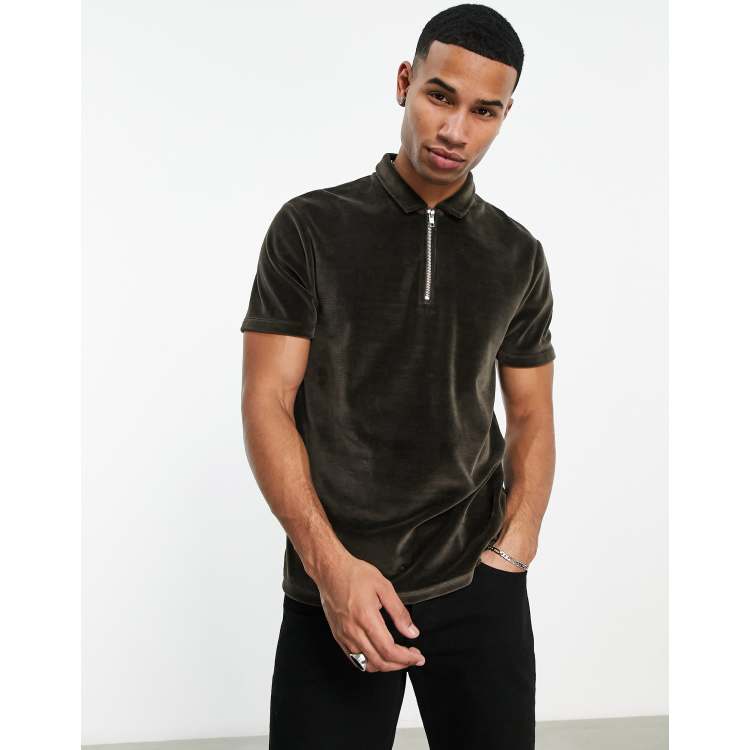 ASOS DESIGN polo shirt in brown matte velour | ASOS