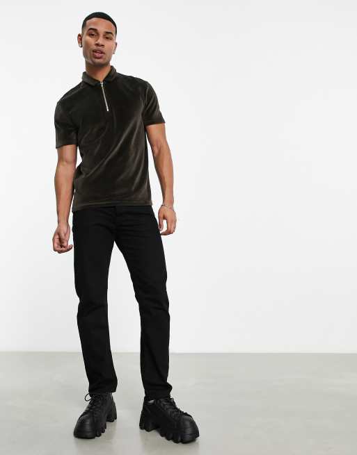 ASOS DESIGN polo shirt in brown matte velour