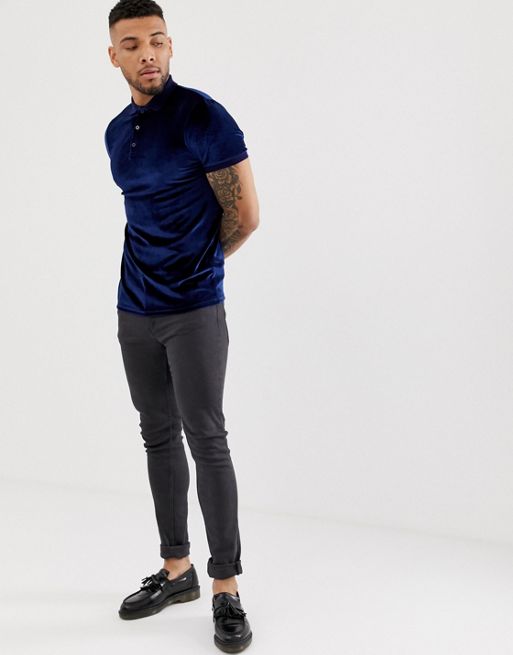 Reebok velour t-shirt with central logo in navy exclusive to asos