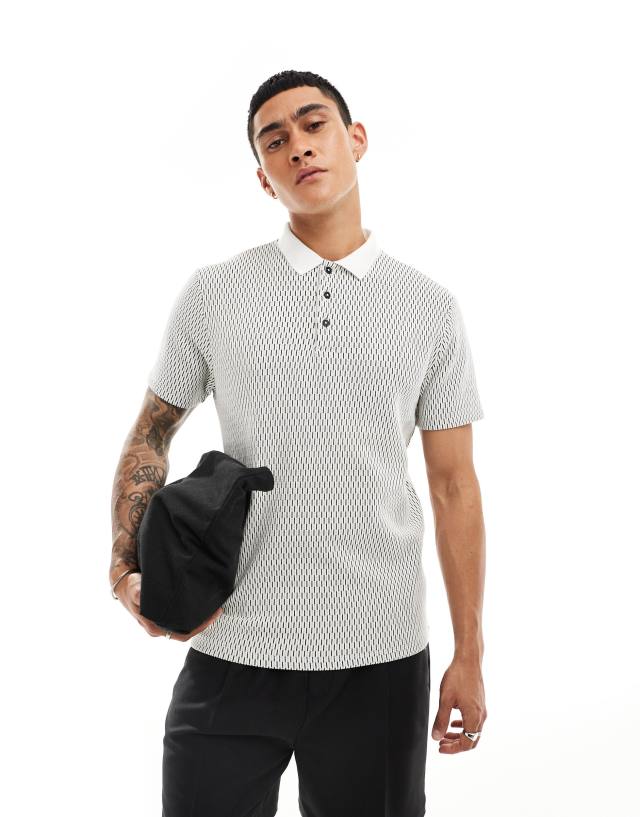 ASOS DESIGN - polo shirt in white jacquard