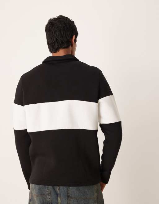 ASOS DESIGN polo shirt with color blocking and embroidery in black | ASOS