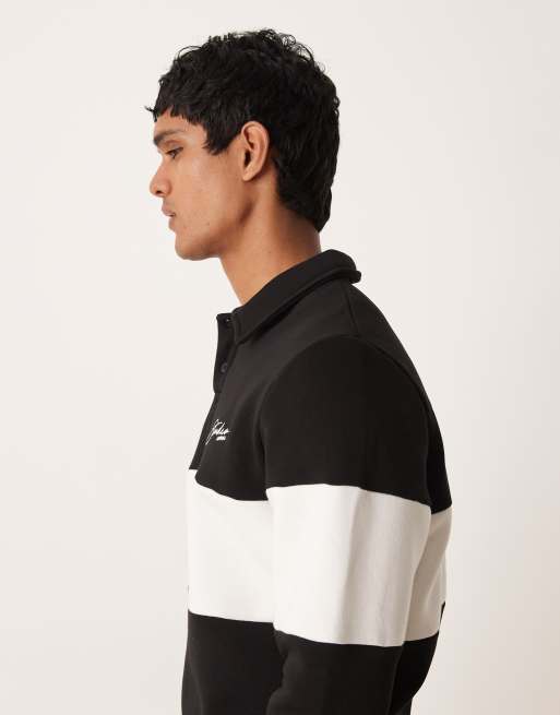 ASOS DESIGN polo shirt with color blocking and embroidery in black | ASOS