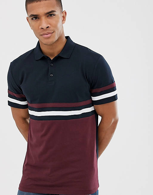 ASOS DESIGN polo shirt with contrast body and sleeve panels in navy | ASOS