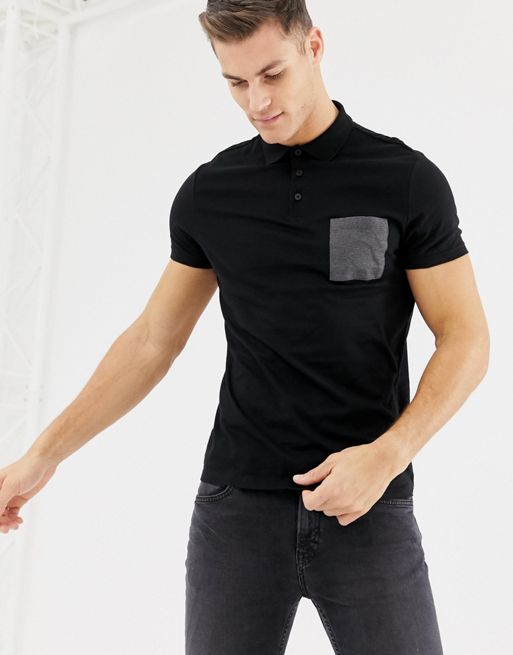 ASOS DESIGN polo shirt with contrast pocket in black | ASOS
