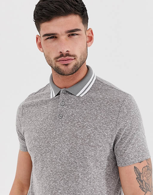 ASOS DESIGN polo shirt with contrast tipping in gray interest fabric | ASOS