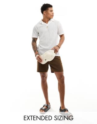 Asos Design Polo Shirt With Revere Collar In White Crochet