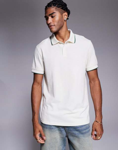 ASOS DESIGN polo shirt with tipping in cream - view 1