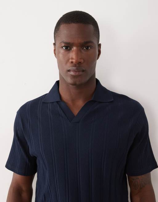 ASOS DESIGN - Polo slim a coste blu navy con intaglio